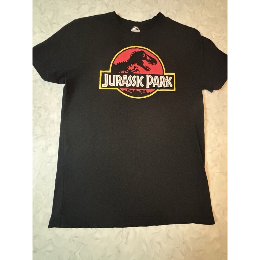 Jurassic Park Mens M Black Classic T-Rex Logo Graphic Tee Movie Shirt